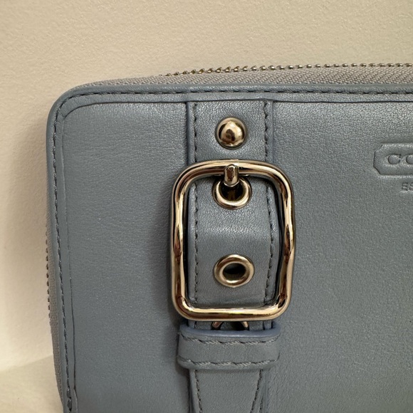 Coach Light Blue Zoe Leather Zippered Accordion Wallet - Picture 7 of 11